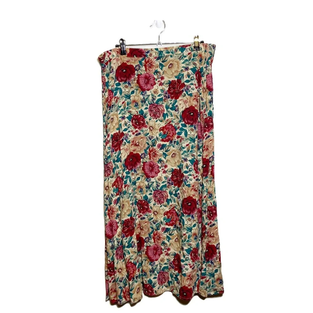 Vintage 90s Sag Harbor Floral Print Midi Skirt - Picture 1 of 7